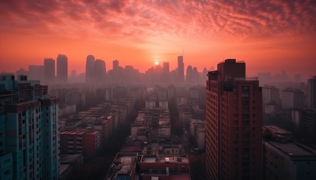 Beijing modern skyline glows at twilight generated by AI